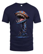 Trippy Monster Mushroom T Shirt Psychedelic Street Art Style - navy t-shirt on white background