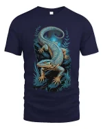 Blue Lizard Night Art T Shirt Mystical Reptile Graphic Tee - navy t-shirt on white background