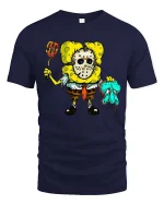 Funny Horror Cartoon Sponge Killer T Shirt Spooky Graphic Tee - navy t-shirt on white background