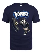 Funny Boxing Panda Kombo Graphic T Shirt Street Style Tee - navy t-shirt on white background