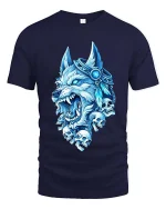 Ice Wolf Skull Graphic T Shirt Fierce Mythical Animal Tee - navy t-shirt on white background