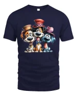 Funny Cute Dogs With Hats Graphic T Shirt Cartoon Puppy Tee - navy t-shirt on white background