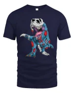 Zombie T Rex Skeleton Graphic T Shirt Funny Dino Horror Tee - navy t-shirt on white background