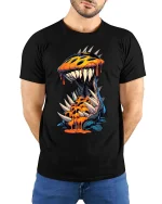 Spiky Monster Burst Graphic T Shirt Wild Creature Art Tee - model wearing black tee with hands behind back