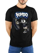 Funny Boxing Panda Kombo Graphic T Shirt Street Style Tee - model wearing black tee with hands behind back