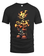 Smiling Flame Cartoon T Shirt Fiery Street Style Vibes - black t-shirt on white background