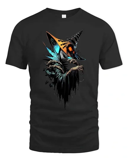 Dark Wizard Creature T Shirt Spooky Fantasy Mage Graphic - black t-shirt on white background