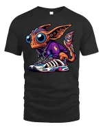 Cute Alien Streetwear T Shirt Big Eyes Sneaker Style Art - black t-shirt on white background