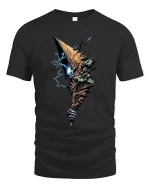 Dark Fantasy Axe T Shirt Lightning Skull Weapon Graphic - black t-shirt on white background