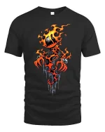 Flaming Pumpkin Demon T Shirt Spooky Fire Creature Graphic - black t-shirt on white background
