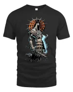 Grim Reaper Knight T Shirt Dark Fantasy Skull Warrior Tee - black t-shirt on white background