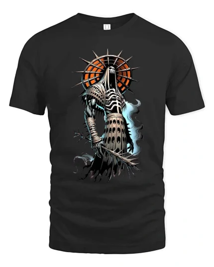 Grim Reaper Knight T Shirt Dark Fantasy Skull Warrior Tee - black t-shirt on white background
