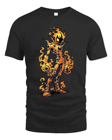 Flaming Monster T Shirt Creepy Fire Creature Graphic Tee - black t-shirt on white background