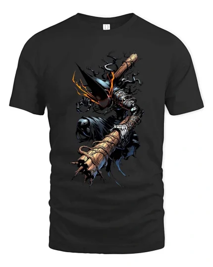 Dark Warrior Hammer T Shirt Gothic Fantasy Fighter Tee - black t-shirt on white background