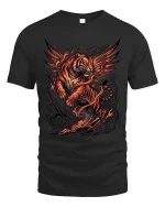 Flaming Winged Tiger T Shirt Fierce Fire Beast Graphic - black t-shirt on white background