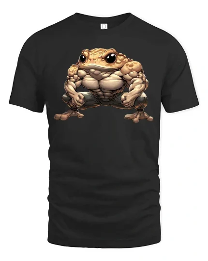 Buff Frog T Shirt Funny Muscular Toad Gym Cartoon Vibes - black t-shirt on white background