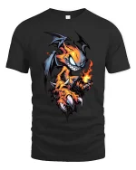 Fire Demon Cartoon T Shirt Mischievous Flame Creature Art - black t-shirt on white background