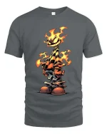 Smiling Flame Cartoon T Shirt Fiery Street Style Vibes - gray t-shirt on white background
