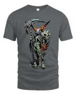 Punk Skeleton Reaper T Shirt Dark Skull Scythe Graphic - gray t-shirt on white background