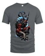 Dark Demon Beast T Shirt Fierce Horned Monster Graphic - gray t-shirt on white background