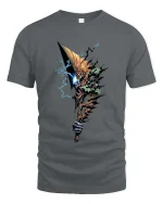 Dark Fantasy Axe T Shirt Lightning Skull Weapon Graphic - gray t-shirt on white background
