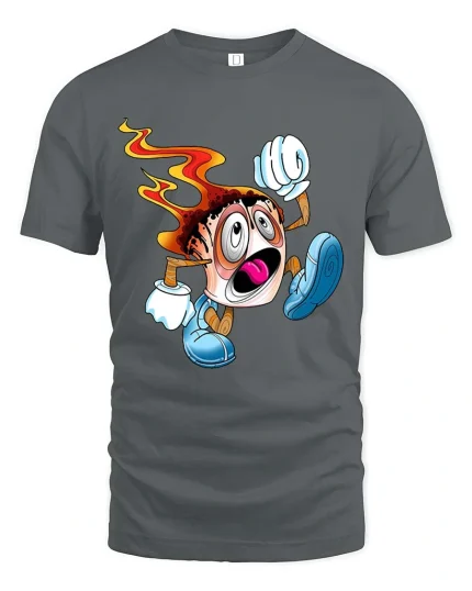 Crazy Running Sushi T Shirt Funny Fire Roll Cartoon Vibes - gray t-shirt on white background