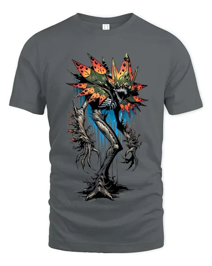 Creepy Flower Monster T Shirt Dark Horror Plant Graphic - gray t-shirt on white background