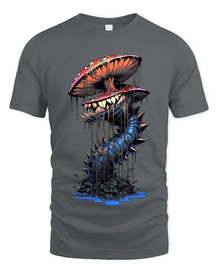 Creepy Mushroom Monster T Shirt Dark Fantasy Fungus Art - gray t-shirt on white background