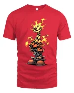 Smiling Flame Cartoon T Shirt Fiery Street Style Vibes - red t-shirt on white background