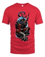 Dark Demon Beast T Shirt Fierce Horned Monster Graphic - red t-shirt on white background