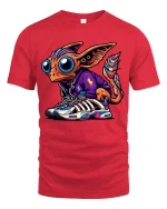 Cute Alien Streetwear T Shirt Big Eyes Sneaker Style Art - red t-shirt on white background