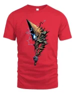 Dark Fantasy Axe T Shirt Lightning Skull Weapon Graphic - red t-shirt on white background