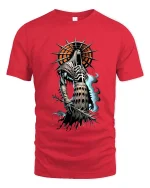 Grim Reaper Knight T Shirt Dark Fantasy Skull Warrior Tee - red t-shirt on white background