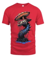 Creepy Mushroom Monster T Shirt Dark Fantasy Fungus Art - red t-shirt on white background