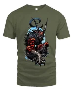 Dark Demon Beast T Shirt Fierce Horned Monster Graphic - military green t-shirt on white background