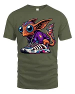 Cute Alien Streetwear T Shirt Big Eyes Sneaker Style Art - military green t-shirt on white background
