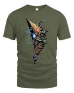 Dark Fantasy Axe T Shirt Lightning Skull Weapon Graphic - military green t-shirt on white background