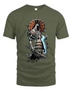 Grim Reaper Knight T Shirt Dark Fantasy Skull Warrior Tee - military green t-shirt on white background