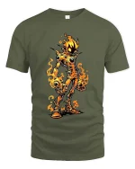 Flaming Monster T Shirt Creepy Fire Creature Graphic Tee - military green t-shirt on white background