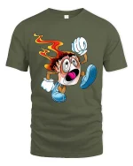 Crazy Running Sushi T Shirt Funny Fire Roll Cartoon Vibes - military green t-shirt on white background