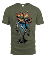 Creepy Flower Monster T Shirt Dark Horror Plant Graphic - military green t-shirt on white background