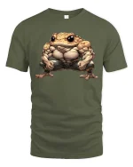Buff Frog T Shirt Funny Muscular Toad Gym Cartoon Vibes - military green t-shirt on white background