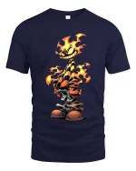 Smiling Flame Cartoon T Shirt Fiery Street Style Vibes - navy t-shirt on white background