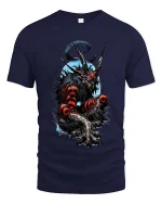 Dark Demon Beast T Shirt Fierce Horned Monster Graphic - navy t-shirt on white background