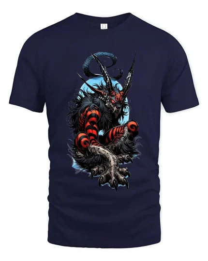 Dark Demon Beast T Shirt Fierce Horned Monster Graphic - navy t-shirt on white background