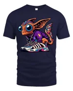 Cute Alien Streetwear T Shirt Big Eyes Sneaker Style Art - navy t-shirt on white background
