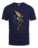 Dark Fantasy Axe T Shirt Lightning Skull Weapon Graphic - navy t-shirt on white background