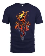 Flaming Pumpkin Demon T Shirt Spooky Fire Creature Graphic - navy t-shirt on white background