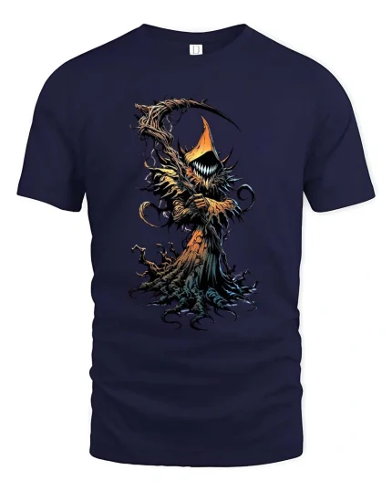 Dark Forest Reaper T Shirt Creepy Tree Grim Graphic Art - navy t-shirt on white background