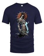 Grim Reaper Knight T Shirt Dark Fantasy Skull Warrior Tee - navy t-shirt on white background